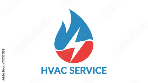 Hvac service logo symbol red blue lightning bolt flame icon for climate control solutions
