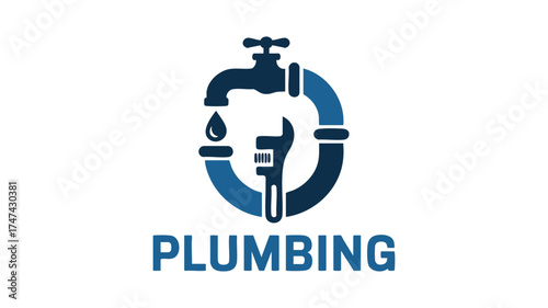 Professional plumbing service logo with wrench and water drop icon for repair companies
