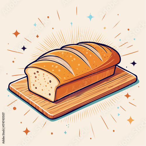 Sliced loaf of bread on wooden board