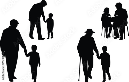Silhouette of adult and child interaction, family care, parenting guidance, education, companionship, trust, support, bonding, communication, generational connection