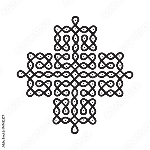 Traditional Kolam Design Vector South Indian Rangoli Pattern in Black Line Art