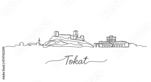 Tokat city skyline continuous line drawing