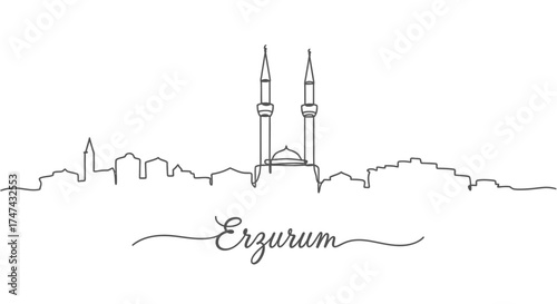 Erzurum City Skyline Minimalist Line Art