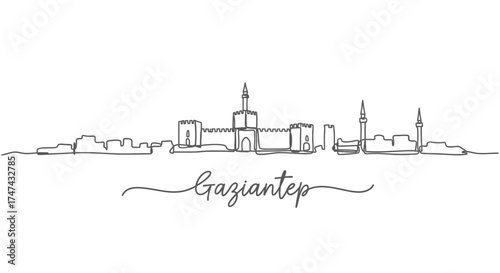 Gaziantep Skyline One Line Drawing with City Name