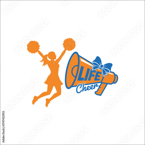 Dynamic cheerleader silhouette in action isolated on white background