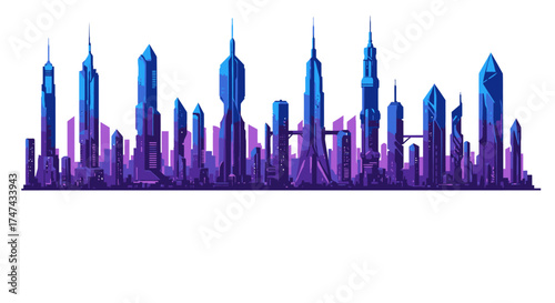 Futuristic city skyline illustration with modern architectural structures