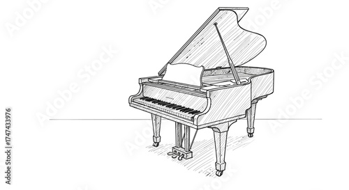 Grand piano illustration elegant musical instrument on white background