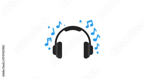 Headphones with musical notes for audio entertainment and listening pleasure