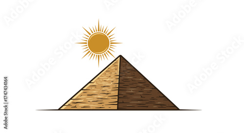 Pyramid and sun illustration ancient structure and sunlight symbol