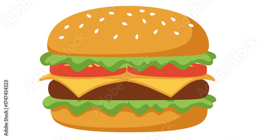 Appetizing vector illustration of a classic double cheeseburger on white