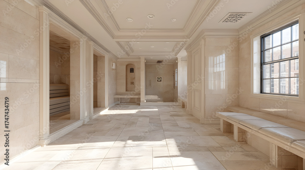 Obraz premium Spacious bathroom displays elegant modern architecture in clean layout