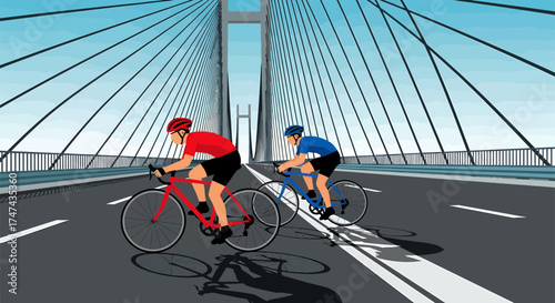 Cyclists on Bridge A Race Against the Skyline.