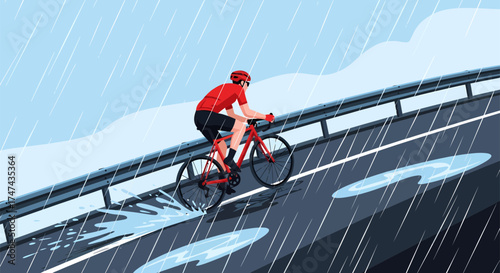 Cyclist Riding in the Rain A Determined Athletes Journey.