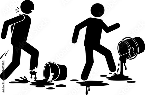Man Stepping on Spilled Paint or Liquid - Accident and Mess Icon