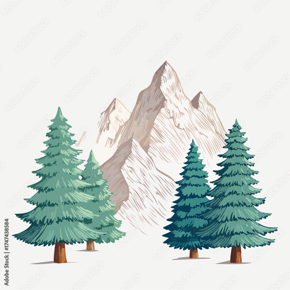 Obraz premium Mountain landscape with evergreen trees