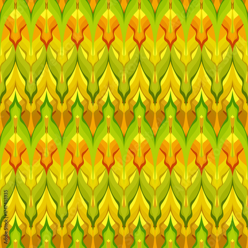 Yellow-green multicolored abstract zigzag pattern
