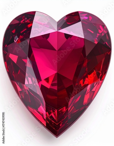 Heart Shaped Red Ruby Gemstone on White Background Symbolizing Love