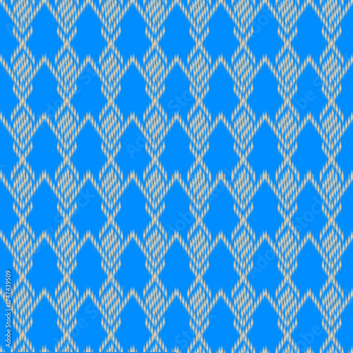Traditional Thai-inspired textile patterns featuring geometric diamond motifs in vivid colors, symbolizing cultural artistry and elegance, perfect for modern fabric and design applications.

