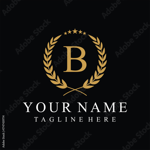 Initial letter B justice legal law firm logo design, leaves and star graphic concept