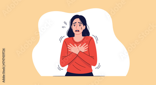 Woman experiencing a sudden panic attack with physical symptoms.