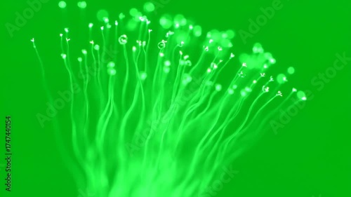 Abstract Green Glowing Fibers or Tentacles Rising Upwards Dynamic Energy Flow Futuristic Technology Background