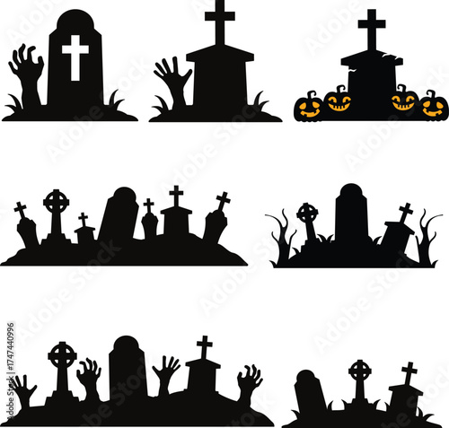 Tombstones in Graveyard Illustration Collection
