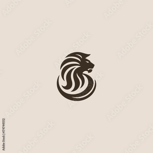 Simple lion head line art bold king animal logo design.