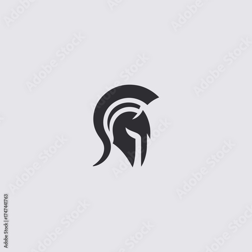 Spartan helmet line art ancient warrior logo design.