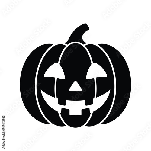 Black and white silhouette of a classic jack o lantern pumpkin
