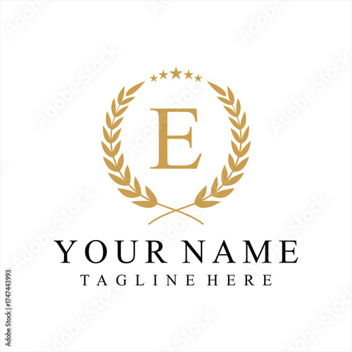 Initial letter E justice legal law firm logo design, leaves and star graphic concept