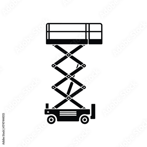 Black and white icon of a scissor lift extended