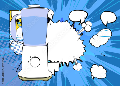 Cartoon Food Blender, comic book juice. Retro vector comics pop art design.