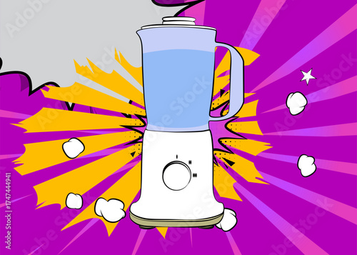 Cartoon Food Blender, comic book juice. Retro vector comics pop art design.