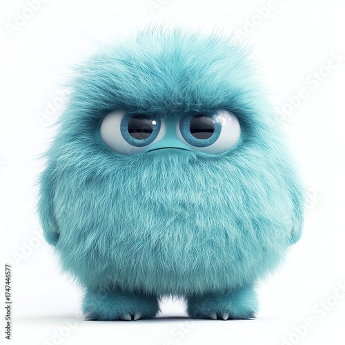 Cute fluffy blue creature with big eyes.