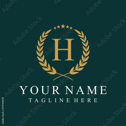 Initial letter H justice legal law firm logo design, leaves and star graphic concept