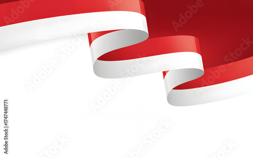 Dynamic monaco flag waving gracefully with vibrant red and white colors on a bright white background