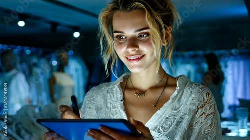 Young Woman in Bright Setting Sketching on Digital Tablet with Focus