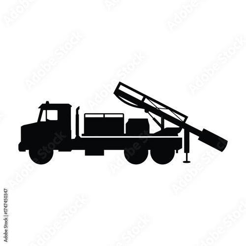 Silhouette of a drilling rig truck on a white background