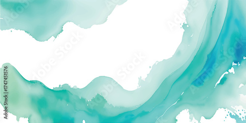 Abstract watercolor splash art vector illustration of a blue sea wave, sky, and cloud design banner