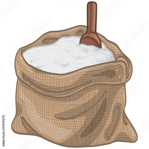 Sugar Sack Bag with Wooden Scoop Vector Illustration