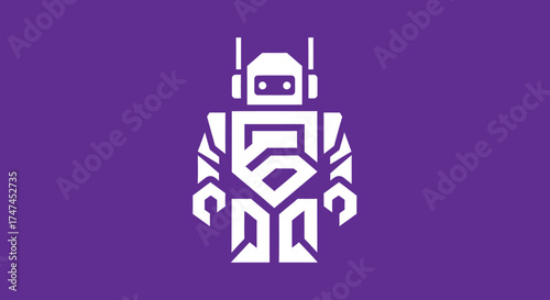 White robot symbol on a purple screen, could illustrate robotics or A.I. Background is plain