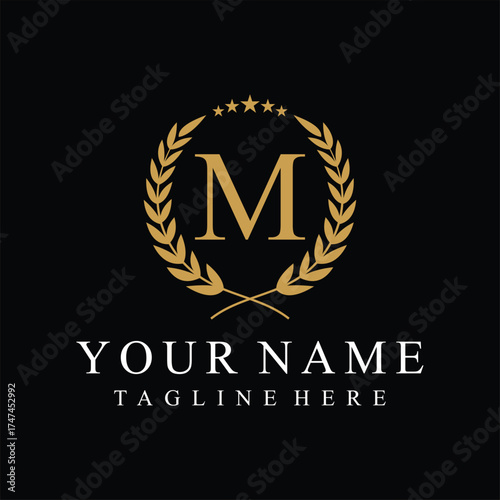 Initial letter M justice legal law firm logo design, leaves and star graphic concept