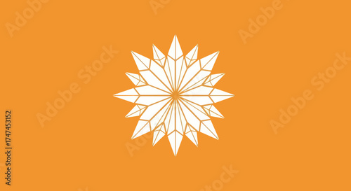 White snowflake design centered on a plain orange background, useful for winter graphics