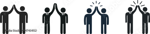 Icons depicting two pairs of people giving high-fives, representing celebration, teamwork, and camaraderie.