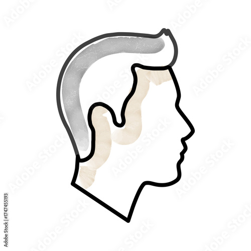Man with graying hair faces right in a minimalist style, watercolor style, showcasing aging and simplicity with a touch of modern art.