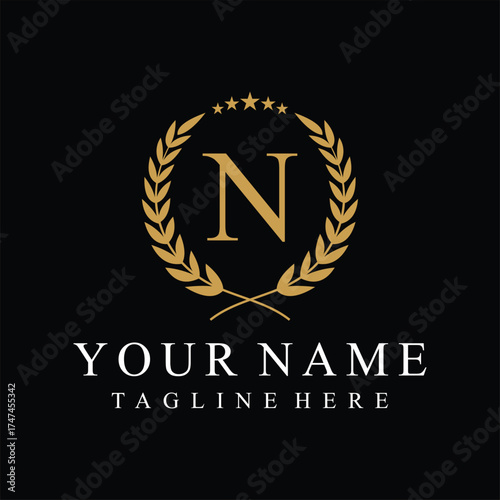 Initial letter N justice legal law firm logo design, leaves and star graphic concept