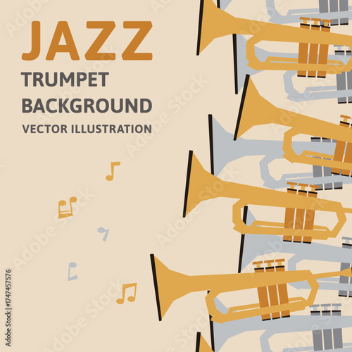 Record jacket style background material. Retro design vector illustration data featuring multiple trumpets.