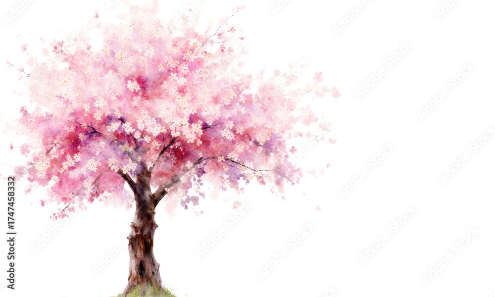 Fototapeta premium Dreamy Pink Cherry Blossom Tree Watercolor Art