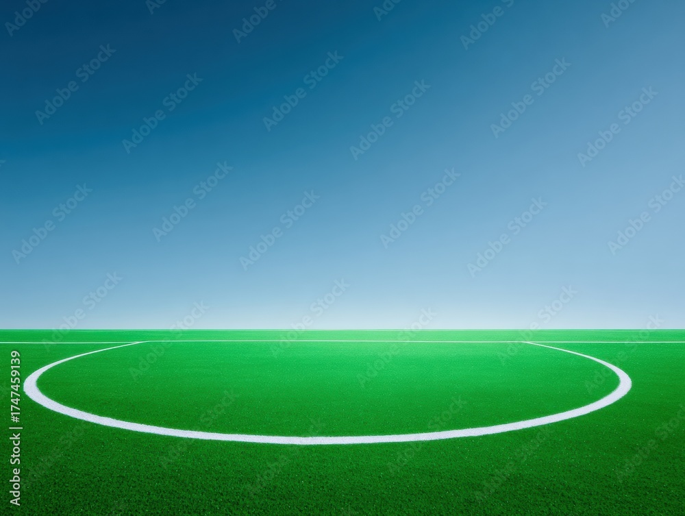 Obraz premium High-Quality Professional Soccer Field Aerial View with Stadium Lights and Clear Sky Modern Sports Marketing Content for Inspiring Teamwork Campaigns