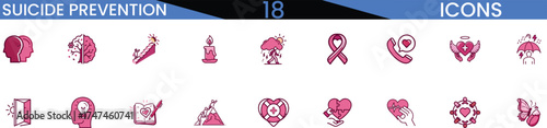 Suicide prevention ribbon awareness icons set for health campaigns vector